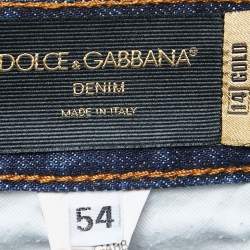 Pre Owned Dolce & Gabbana Blue Ripped Denim 14 Gold Jeans XXL Waist 38"