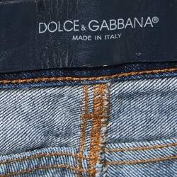 Pre Owned Dolce & Gabbana Blue Ripped Denim 14 Gold Jeans XXL Waist 38"