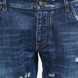 Pre Owned Dolce & Gabbana Blue Ripped Denim 14 Gold Jeans XXL Waist 38"