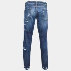 Pre Owned Dolce & Gabbana Blue Ripped Denim 14 Gold Jeans XXL Waist 38"