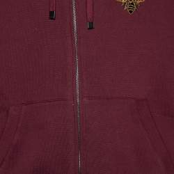 Pre Owned Dolce & Gabbana Burgundy Bee Crown Embroidered Cotton Knit Hooded Jacket L