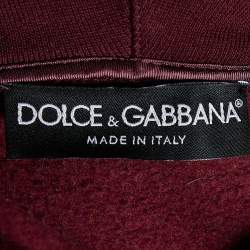 Pre Owned Dolce & Gabbana Burgundy Bee Crown Embroidered Cotton Knit Hooded Jacket L