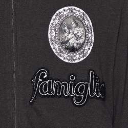 Pre Owned Dolce & Gabbana Black Famiglia Applique Cotton Knit Zip Front Sweater XXL