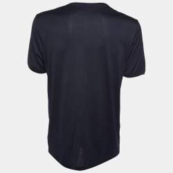 Pre Owned Dolce & Gabbana Black Cotton Knit Applique Detail V-Neck T-Shirt XXL