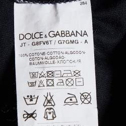 Pre Owned Dolce & Gabbana Black Cotton Knit Applique Detail V-Neck T-Shirt XXL