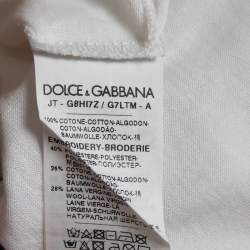 Pre Owned Dolce & Gabbana White Embroidered Cotton Half Sleeve T-Shirt S