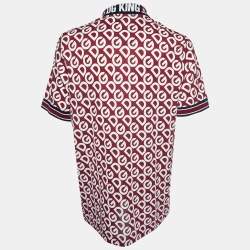 Pre Owned Dolce & Gabbana Bordeaux DG Mania Print Cotton Pique Polo T Shirt 4XL