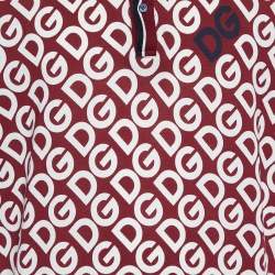 Pre Owned Dolce & Gabbana Bordeaux DG Mania Print Cotton Pique Polo T Shirt 4XL