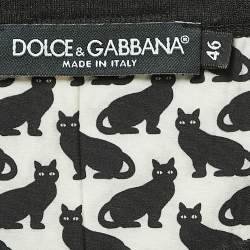 Pre Owned Dolce & Gabbana Cream All-Over Cat Print Cotton Half Sleeve Shirt S