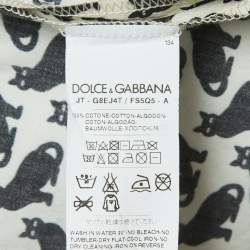 Pre Owned Dolce & Gabbana Cream All-Over Cat Print Cotton Half Sleeve Shirt S