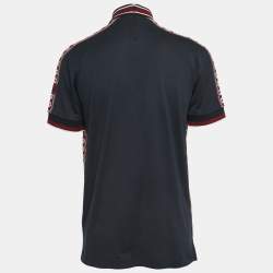 Pre Owned Dolce & Gabbana Navy Blue Cotton Logo Tape Detailed Turtle Neck T-Shirt XXL