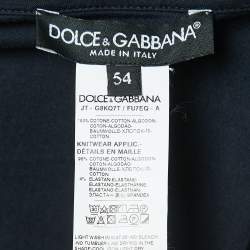 Pre Owned Dolce & Gabbana Navy Blue Cotton Logo Tape Detailed Turtle Neck T-Shirt XXL