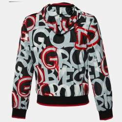 Pre Owned Dolce & Gabbana Black Print Synthetic Zip Front Hooded Jacket M