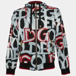 Pre Owned Dolce & Gabbana Black Print Synthetic Zip Front Hooded Jacket M