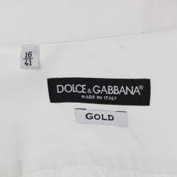 مملوكة مسبقًا Dolce & Gabbana White Embellished Detail Cotton Gold Fit Shirt L