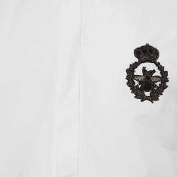 مملوكة مسبقًا Dolce & Gabbana White Embellished Detail Cotton Gold Fit Shirt L