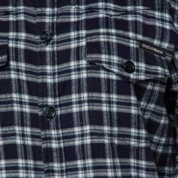 مملوكة مسبقًا Dolce & Gabbana Navy Blue Checkered Cotton Button Front Shirt L
