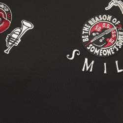 Pre Owned Dolce & Gabbana Black Musical Embroidered Cotton Half Sleeve T-Shirt S