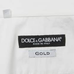 Pre Owned Dolce & Gabbana Gold White Cotton Button Front Shirt XS