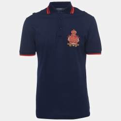 Pre Owned Dolce & Gabbana Navy Blue Cotton Pique Logo Applique Polo T-Shirt S