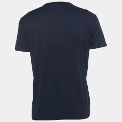 Pre Owned Dolce & Gabbana Navy Blue Cotton Logo Applique Half Sleeve T-Shirt M