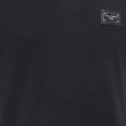 Dolce & Gabbana Black Cotton Logo Plaque V-Neck T-Shirt M