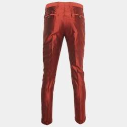 Pre Owned Dolce & Gabbana Red Raw Silk Tailored Pants M