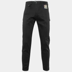 Pre Owned Dolce & Gabbana Black Cotton Royal Embellished Slim Fit Trousers M