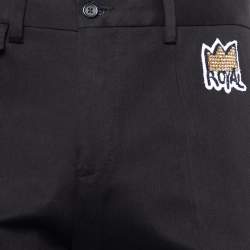 Pre Owned Dolce & Gabbana Black Cotton Royal Embellished Slim Fit Trousers M