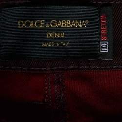 Pre Owned Dolce & Gabbana Burgundy Denim 14 Stretch Slim Fit Jeans M/Waist 33.5"