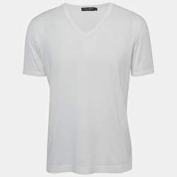 Pre Owned Dolce & Gabbana White Cotton V-Neck T-Shirt M