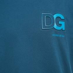 Pre Owned Dolce & Gabbana Teal Blue Logo Embossed Cotton Crew Neck T-Shirt S