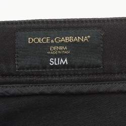 Pre Owned Dolce & Gabbana Black Distressed Denim Slim Fit Jeans XL Waist 34"