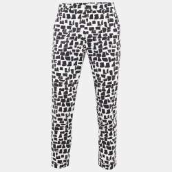 Pre Owned Dolce & Gabbana Monochrome Stroke Print Cotton Tapered Trousers M