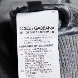 Pre Owned Dolce & Gabbana Grey Cotton Crown Embellished Zip Up Hoodie S