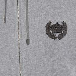 Pre Owned Dolce & Gabbana Grey Cotton Crown Embellished Zip Up Hoodie S