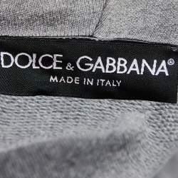 Pre Owned Dolce & Gabbana Grey Cotton Crown Embellished Zip Up Hoodie S