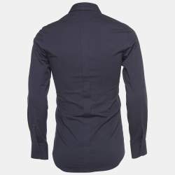 Pre Owned Dolce & Gabbana Gold Navy Blue Cotton Button Front Full Sleeve Shirt S