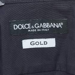 Pre Owned Dolce & Gabbana Gold Navy Blue Cotton Button Front Full Sleeve Shirt S