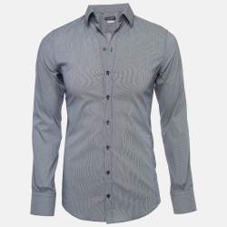 Pre Owned Dolce & Gabbana Navy Blue Striped Cotton Sicilia Full Sleeve Shirt S