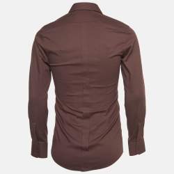Pre Owned Dolce & Gabbana Gold Brown Cotton Button Front Full Sleeve Shirt S