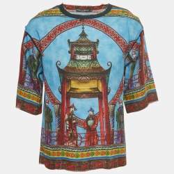 Pre Owned Dolce&Gabbana Multicolor Print Linen Half Sleeve Shirt S