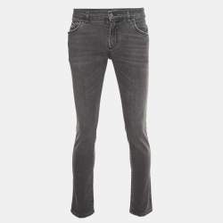 Pre Owned Dolce & Gabbana Grey Washed Denim Skinny Jeans L Waist 34"