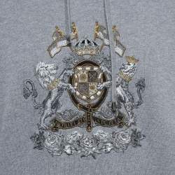 Pre Owned Dolce & Gabbana Grey Embroidered Cotton Knit Hoodie XL