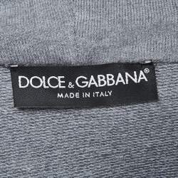 Pre Owned Dolce & Gabbana Grey Embroidered Cotton Knit Hoodie XL