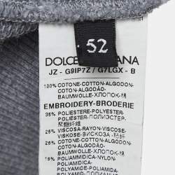 Pre Owned Dolce & Gabbana Grey Embroidered Cotton Knit Hoodie XL