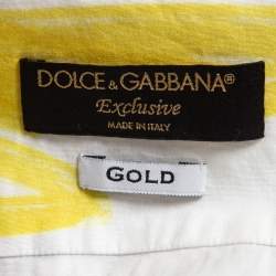 Pre Owned Dolce & Gabbana Gold Multicolor Print Cotton Half Sleeve Shirt S