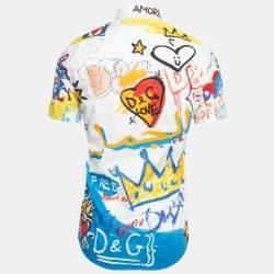 Pre Owned Dolce & Gabbana Gold Multicolor Print Cotton Half Sleeve Shirt S