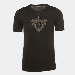 مملوكة مسبقًا Dolce & Gabbana Black Cotton Embroidered T-Shirt S