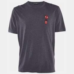 Pre Owned Dolce & Gabbana Charcoal Grey Cotton Knit Devil Motif T-Shirt 5XL